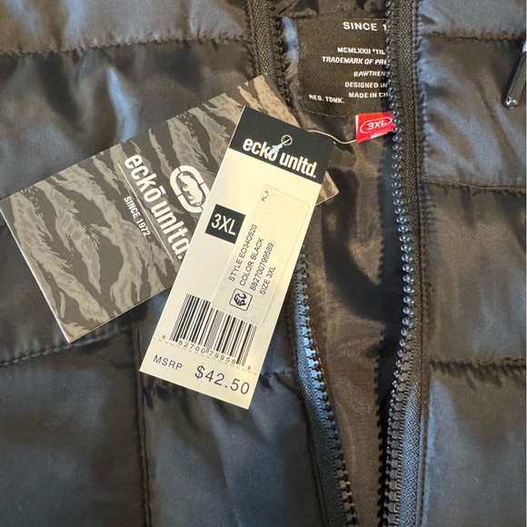 Ecko Unltd Black Puffer Vest Hooded Full Zip Mens 3XL Streetwear NWT - Picture 9 of 9